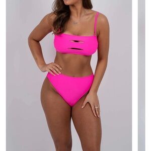 Blushing Brunette Walking at Sunset Bikini Set